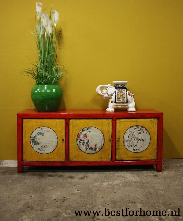 Authentiek Chinees Dressoir Unieke Kleurrijke Beschilderde Houten Kast NO 414 3