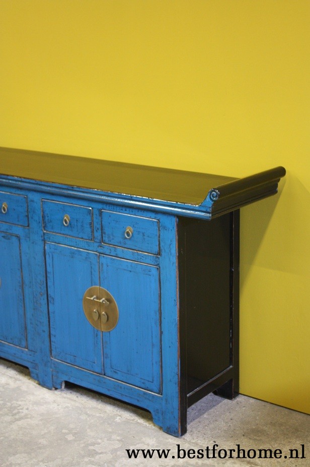 Authentiek Stoer Blauw Houten Dressoir China Unieke Kleurrijke Kast NO 903 5