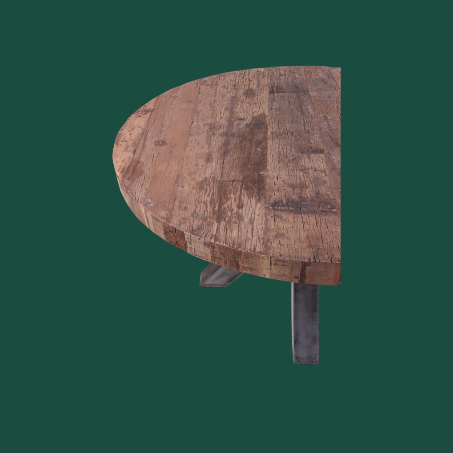 Stoere Ronde Eettafel Oud Hout Robuuste Landelijke Tafel op Metalen Poot Bassano 136 CM NO 344 2
