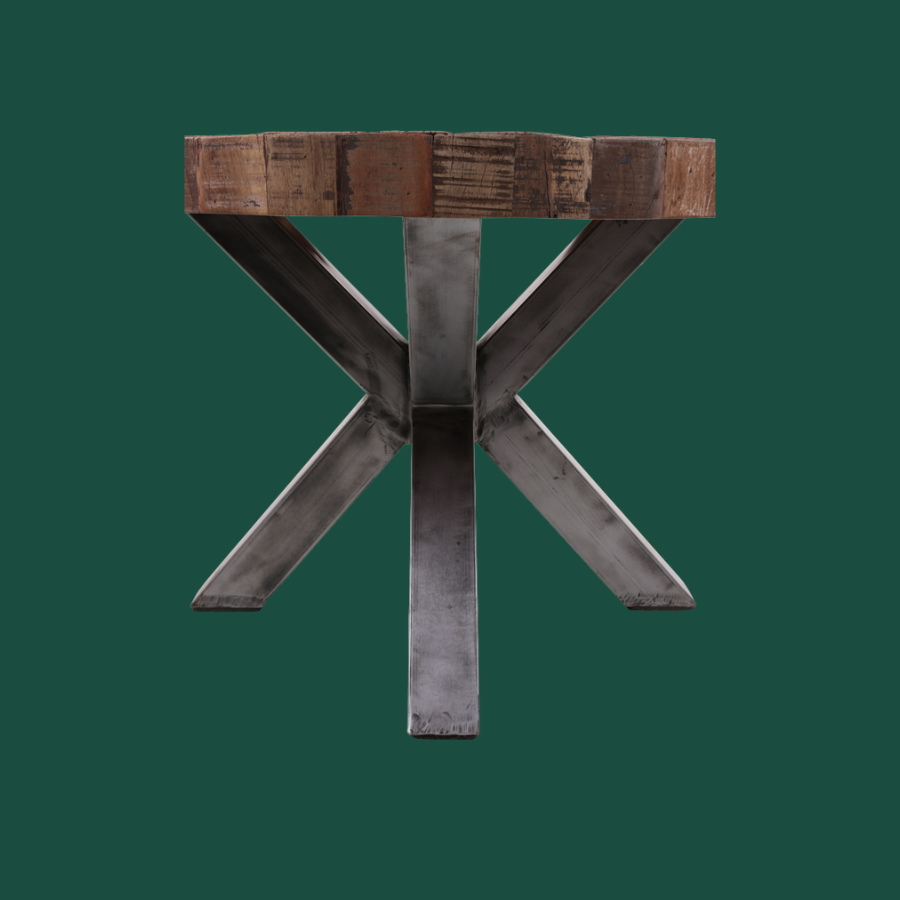 Stoere Ronde Eettafel Oud Hout Robuuste Landelijke Tafel op Metalen Poot Bassano 136 CM NO 344 3