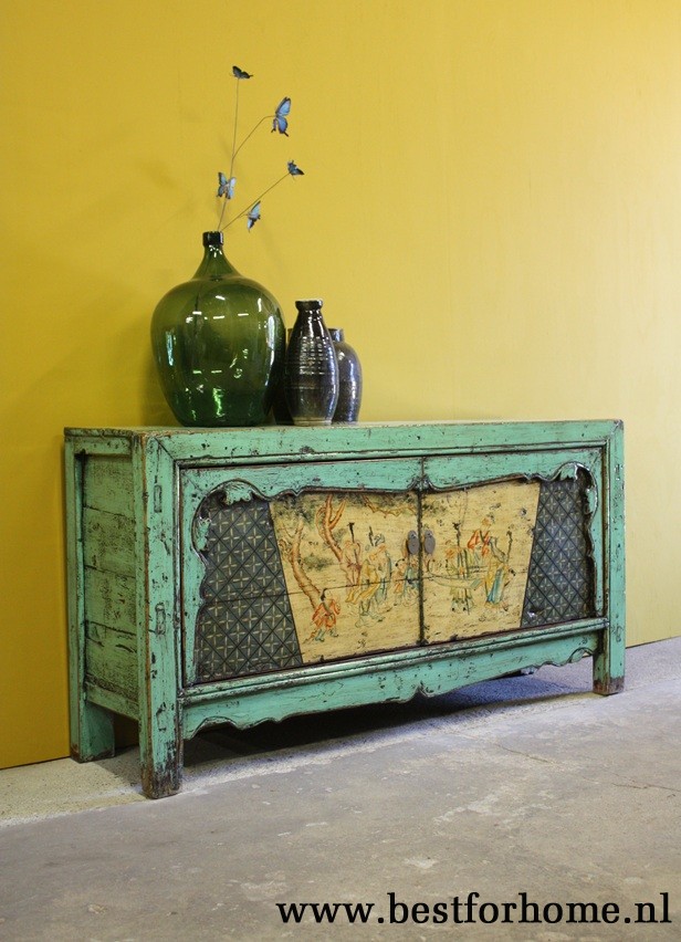Uniek Kleurrijk 2 Deurs Dressoir Chinese Kast Bohemian Stoer NO 704 2