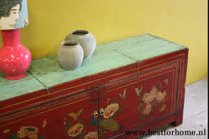 Antieke Chinese Kast Kleurrijk Handbeschilderd Dressoir NO 421 3