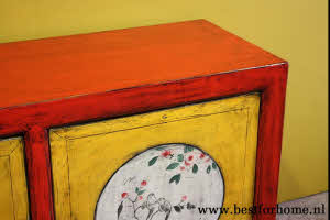 Authentiek Chinees Dressoir Unieke Kleurrijke Beschilderde Houten Kast NO 414 10