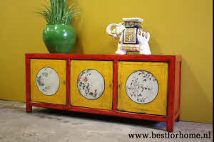 Authentiek Chinees Dressoir Unieke Kleurrijke Beschilderde Houten Kast NO 414 4