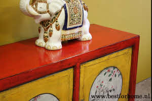 Authentiek Chinees Dressoir Unieke Kleurrijke Beschilderde Houten Kast NO 414 5