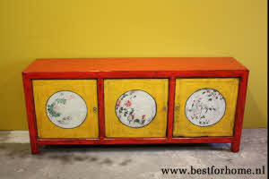 Authentiek Chinees Dressoir Unieke Kleurrijke Beschilderde Houten Kast NO 414 6