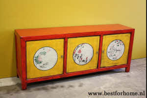 Authentiek Chinees Dressoir Unieke Kleurrijke Beschilderde Houten Kast NO 414 8