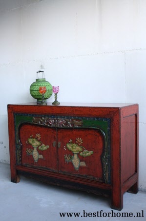 Authentiek Chinees Rood Beschilderd Dressoir Unieke Houten Kast NO 669 2