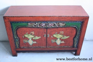 Authentiek Chinees Rood Beschilderd Dressoir Unieke Houten Kast NO 669 3
