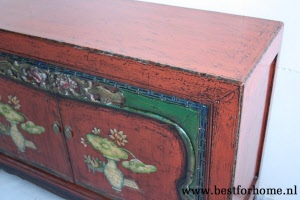 Authentiek Chinees Rood Beschilderd Dressoir Unieke Houten Kast NO 669 4