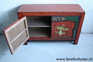 Authentiek Chinees Rood Beschilderd Dressoir Unieke Houten Kast NO 669 5