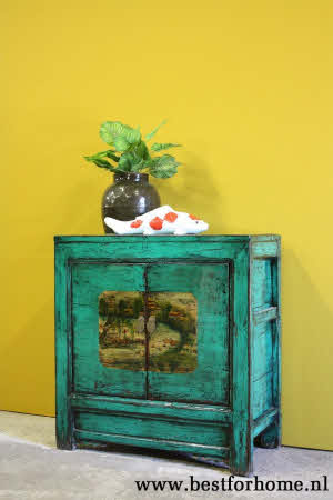 Chinees Uniek Beschilderd Kastje Glossy Groen Bohemian Landelijke Kast NO 582 2