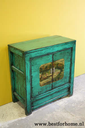 Chinees Uniek Beschilderd Kastje Glossy Groen Bohemian Landelijke Kast NO 582 4