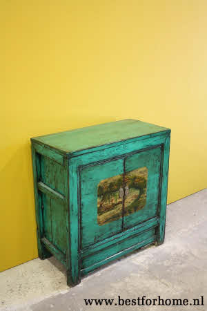Chinees Uniek Beschilderd Kastje Glossy Groen Bohemian Landelijke Kast NO 582 6