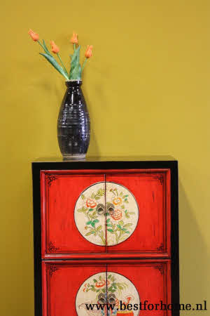 Kleurrijk Chinees Handbeschilderd Kastje Unieke Rode Bohemian Style Kast NO 606 2