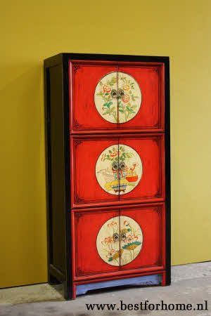 Kleurrijk Chinees Handbeschilderd Kastje Unieke Rode Bohemian Style Kast NO 606 3