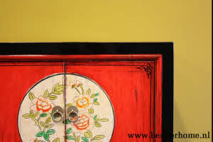 Kleurrijk Chinees Handbeschilderd Kastje Unieke Rode Bohemian Style Kast NO 606 4
