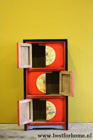 Kleurrijk Chinees Handbeschilderd Kastje Unieke Rode Bohemian Style Kast NO 606 6