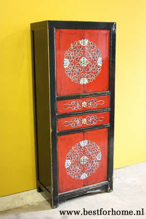 Kleurrijke Chinese 4-Deurs Kast Vintage Style Origineel Beschilderd Meubel NO 833 6