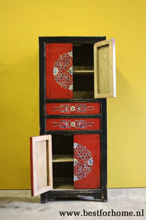 Kleurrijke Chinese 4-Deurs Kast Vintage Style Origineel Beschilderd Meubel NO 833 7