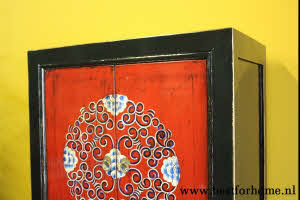 Kleurrijke Chinese 4-Deurs Kast Vintage Style Origineel Beschilderd Meubel NO 833 8