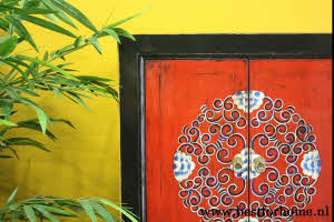 Kleurrijke Chinese 4-Deurs Kast Vintage Style Origineel Beschilderd Meubel NO 833