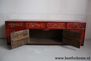Kleurrijke Chinese Kast Beschilderde Bloemen Uniek Bohemian Oosters Dressoir NO 387 5