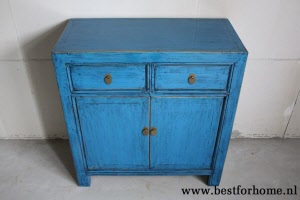 Oosters Houten Kastje Uniek Chinees Blauw Gekleurd Dressoir NO 506 3