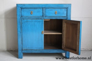 Oosters Houten Kastje Uniek Chinees Blauw Gekleurd Dressoir NO 506 5