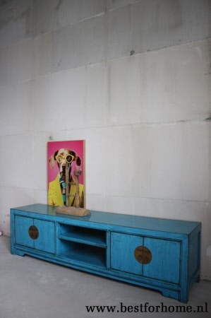 Oosters Uniek Blauw Houten Wandmeubel Chinese Kleurrijke Kast 304 3