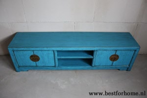 Oosters Uniek Blauw Houten Wandmeubel Chinese Kleurrijke Kast 304 4