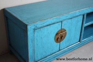 Oosters Uniek Blauw Houten Wandmeubel Chinese Kleurrijke Kast 304 5
