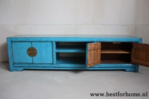 Oosters Uniek Blauw Houten Wandmeubel Chinese Kleurrijke Kast 304 6