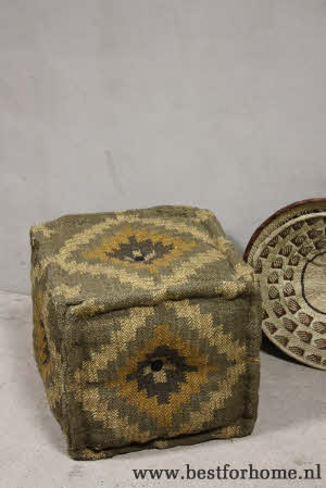 Oosterse Landelijke Kelim Poef Naturel Tinten Stoere Stoel Werelds Chic NO 556 2