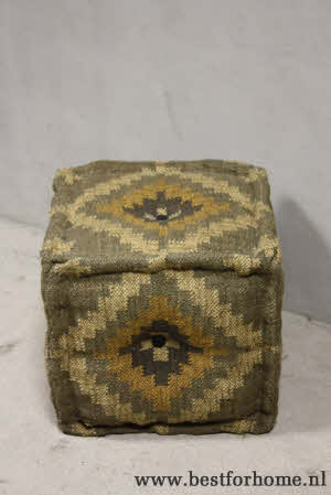 Oosterse Landelijke Kelim Poef Naturel Tinten Stoere Stoel Werelds Chic NO 556 3