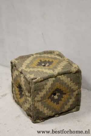 Oosterse Landelijke Kelim Poef Naturel Tinten Stoere Stoel Werelds Chic NO 556 4