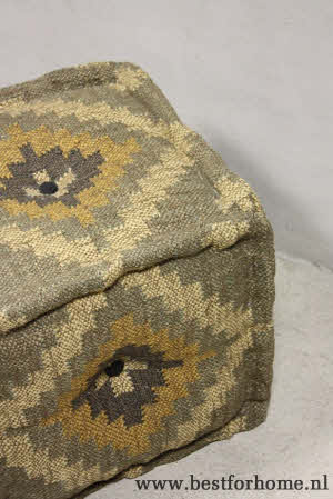 Oosterse Landelijke Kelim Poef Naturel Tinten Stoere Stoel Werelds Chic NO 556 5
