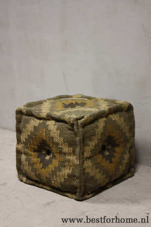 Oosterse Landelijke Kelim Poef Naturel Tinten Stoere Stoel Werelds Chic NO 556 6