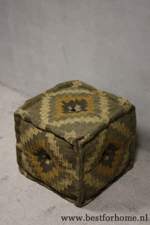 Oosterse Landelijke Kelim Poef Naturel Tinten Stoere Stoel Werelds Chic NO 556 7