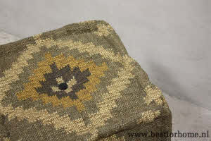 Oosterse Landelijke Kelim Poef Naturel Tinten Stoere Stoel Werelds Chic NO 556 8