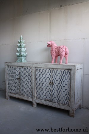 Oosterse Unieke Houten Dressoir Vintage Oud Wit Wereldse Kast NO 351 2