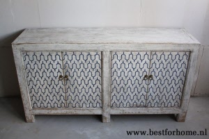 Oosterse Unieke Houten Dressoir Vintage Oud Wit Wereldse Kast NO 351 3