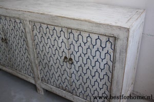 Oosterse Unieke Houten Dressoir Vintage Oud Wit Wereldse Kast NO 351 4