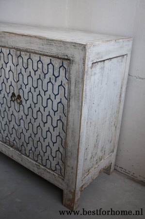 Oosterse Unieke Houten Dressoir Vintage Oud Wit Wereldse Kast NO 351 5