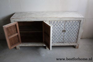 Oosterse Unieke Houten Dressoir Vintage Oud Wit Wereldse Kast NO 351 6