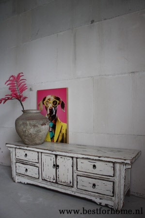 Oosterse Vintage Wit Houten Dressoir Unieke Chinese Kast NO 316 2