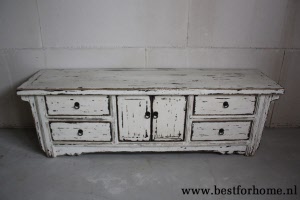 Oosterse Vintage Wit Houten Dressoir Unieke Chinese Kast NO 316 4