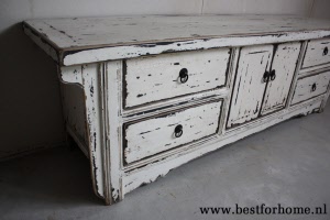 Oosterse Vintage Wit Houten Dressoir Unieke Chinese Kast NO 316 5