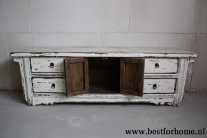 Oosterse Vintage Wit Houten Dressoir Unieke Chinese Kast NO 316 6