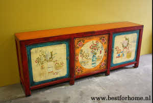 Origineel Kleurrijk Beschilderd Dressoir Vintage Stijl Kast NO 633 4